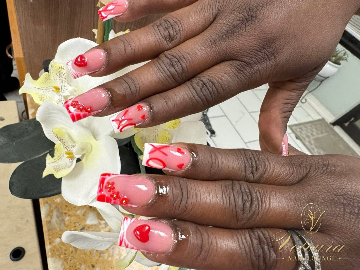 Chrome french tip nails by Veloura Nail Lounge, Augusta Georgia