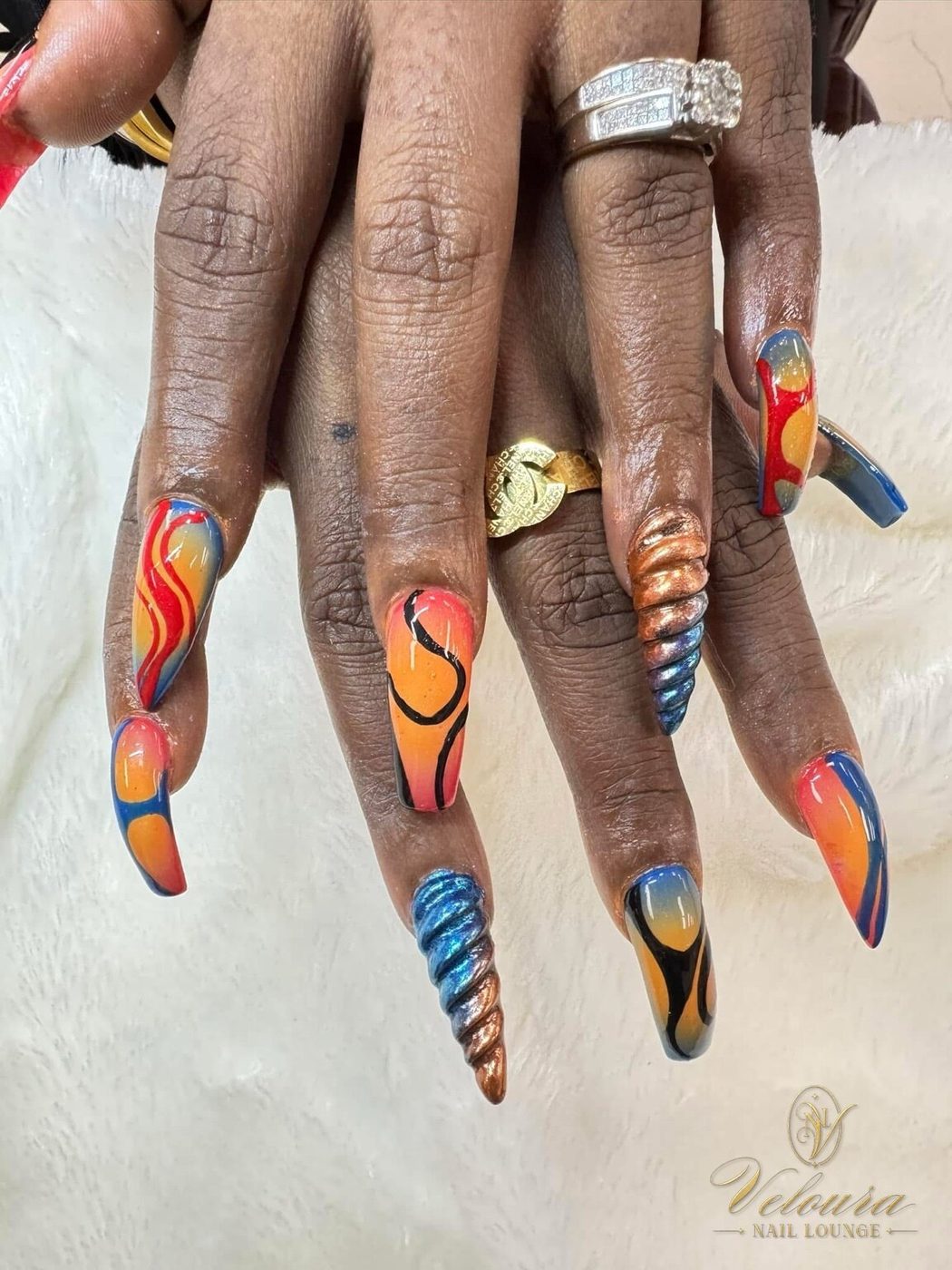 Chrome french tip nails by Veloura Nail Lounge, Augusta Georgia