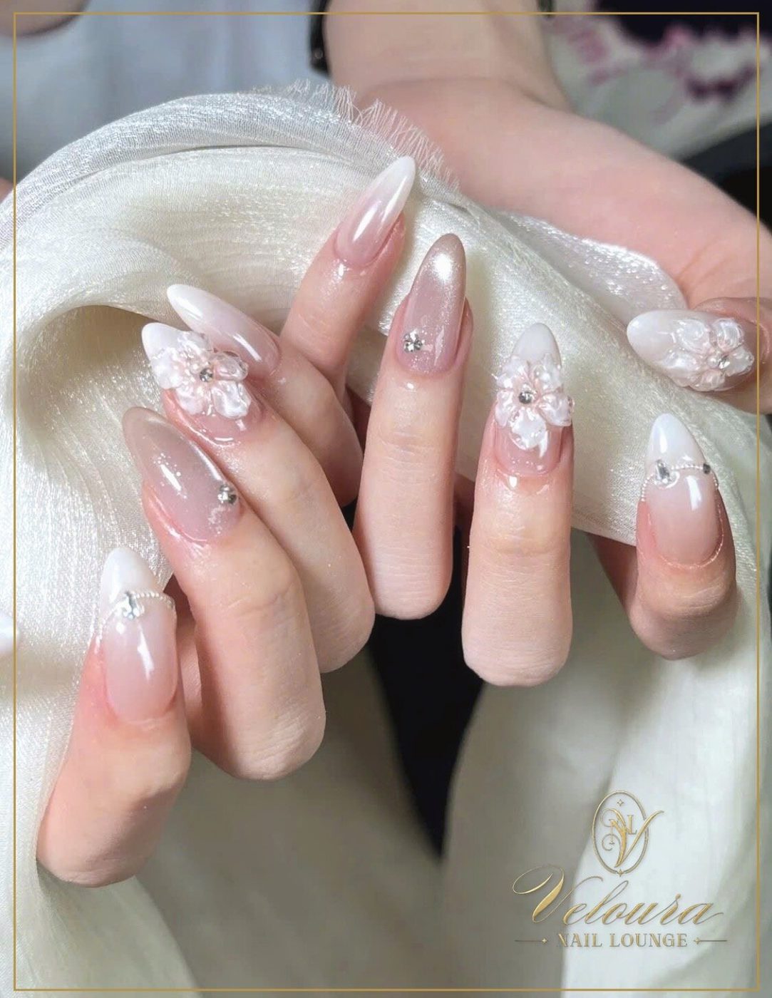 Chrome french tip nails by Veloura Nail Lounge, Augusta Georgia