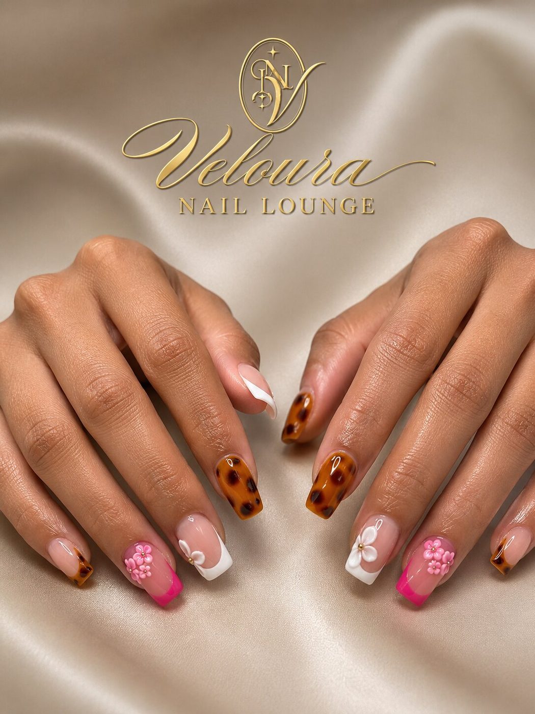 Hand-painted nail design by Veloura Nail Lounge, Augusta GA