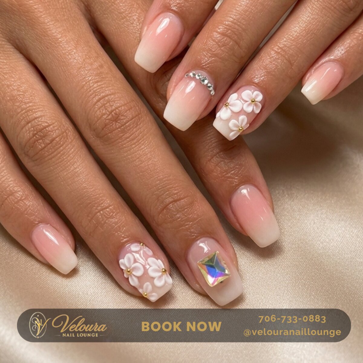 Hand-painted nail design by Veloura Nail Lounge, Augusta GA